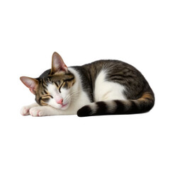 Sleeping Tabby Cat on Transparent Background
