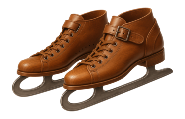 Vintage wooden ice skates with leather straps
