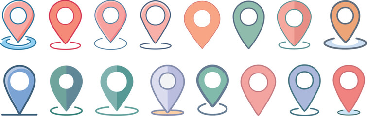 Fototapeta premium Location web icon: Map Pin Icon Set flat vector Design, symbol
