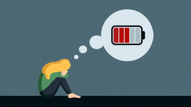 sad girl with empty battery burnout concept illustrated animation