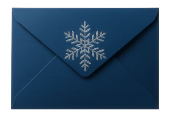 Blue envelope with silver snowflake embossing