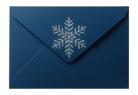 Blue envelope with silver snowflake embossing