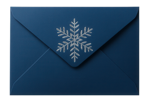Blue envelope with silver snowflake embossing