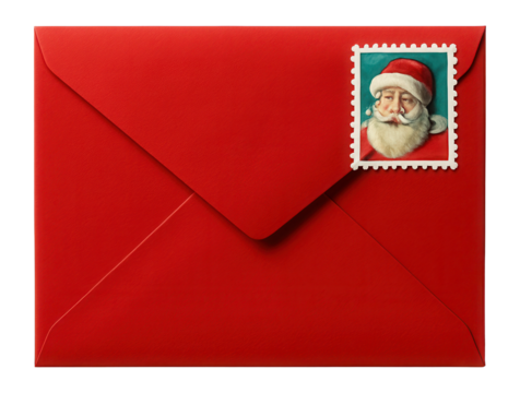 Red envelope with Santa Claus stamp illustration