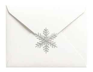 White envelope with silver snowflake motif