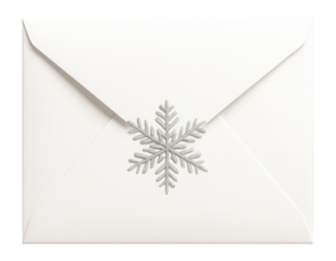 White envelope with silver snowflake motif