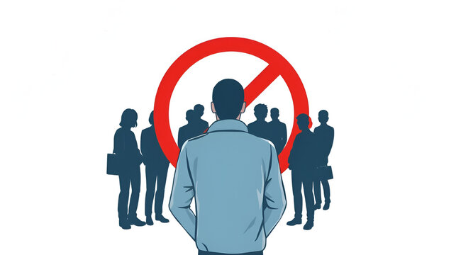 The person is not suitable for people in the red circle. Doesn't fit to the community. Exiled. Discussions on social exclusion and community standards or workplace misfit issues