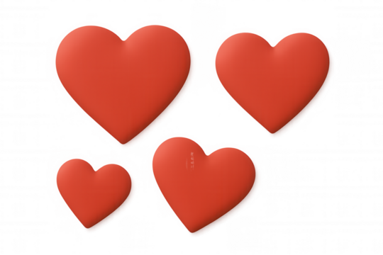 Red hearts varying in size symbolizing growing affection, displayed on transparent background, perfect for romantic graphic design