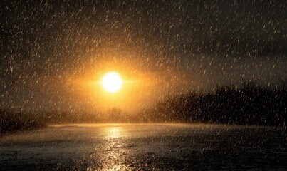 Dramatic sunset through heavy rain