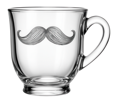 Glass coffee cup with a mustache design