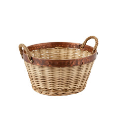 Fototapeta premium Round Wicker Basket with Brown Accents Ideal for Home Decor