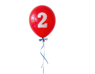 Bright Red Balloon with Number Two for Party Celebration Decor