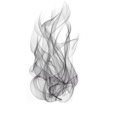 Transparent abstract black smoke flame effect rising upward on white background. Swirling wisps create modern design ideal for backgrounds, overlays, and digital art. Elegant smoky fire illustration