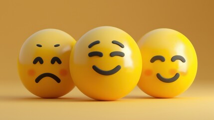 Fototapeta premium Cute Cartoon 3D Smiling Face: Yellow Character with Joyful Expression, Vector Icon Illustration