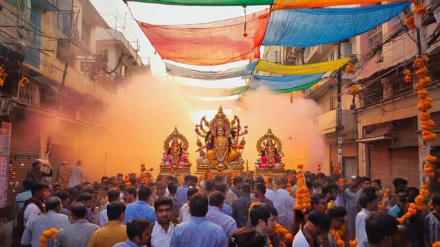 Hindu procession at an Indian festival.