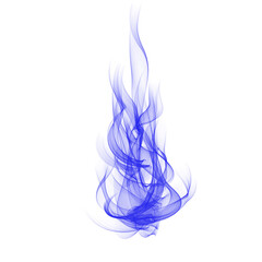 Abstract blue smoke flame with soft flowing wisps on white background. Bright glowing design ideal for digital art, overlays, and creative projects. Elegant fantasy smoke illustration.