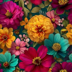 Exquisite bunch of bright garden flowers showcasing zinnias and cosmos in a lush outdoor scene