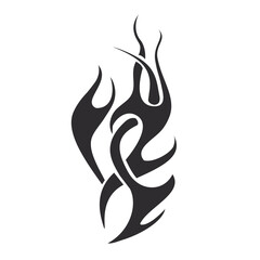 Black flame silhouette icon with abstract fire design on white background. Bold graphic symbol perfect for tattoos, logos, and creative projects. Minimal burning flame illustration for modern design 