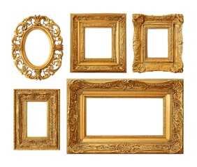 Set of vintage golden frames isolated on a white background