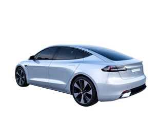 Futuristic Sleek Electric Car with City Skyline Reflections