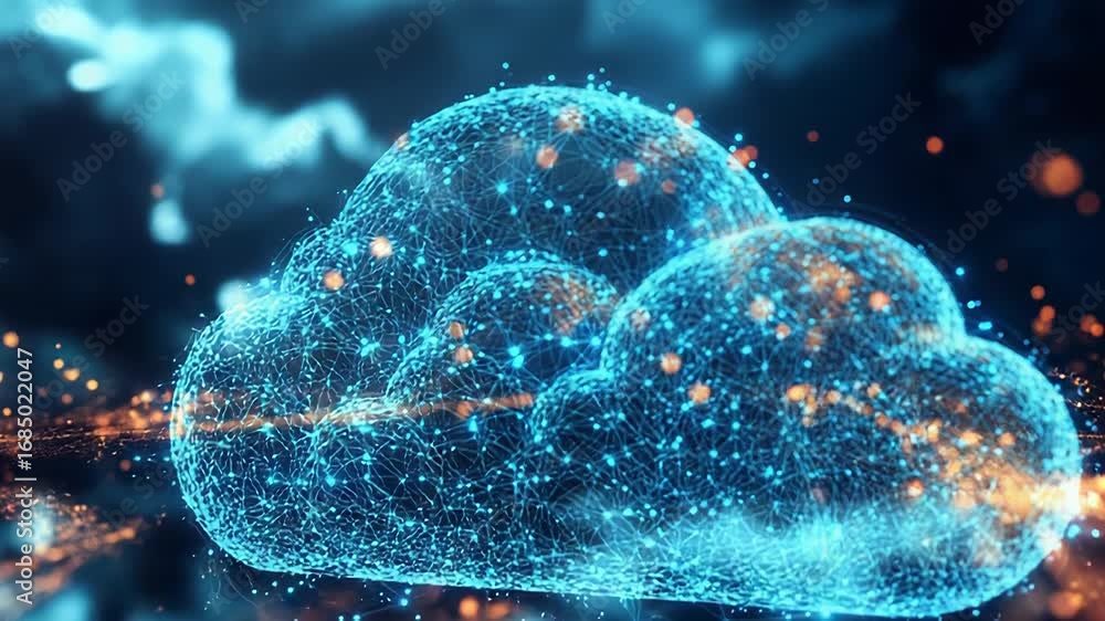 Poster cloud computing, big data, technology, database storage concept, futuristic cloud