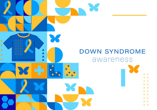 Down Syndrome Awareness. Blue and yellow awareness ribbon. Down Syndrome