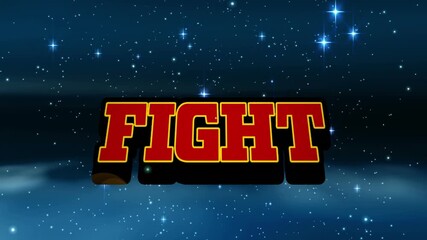 Animation of fight text and spots on black background - Powered by Adobe
