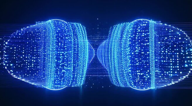 Glowing blue binary code digital background with abstract technology pattern