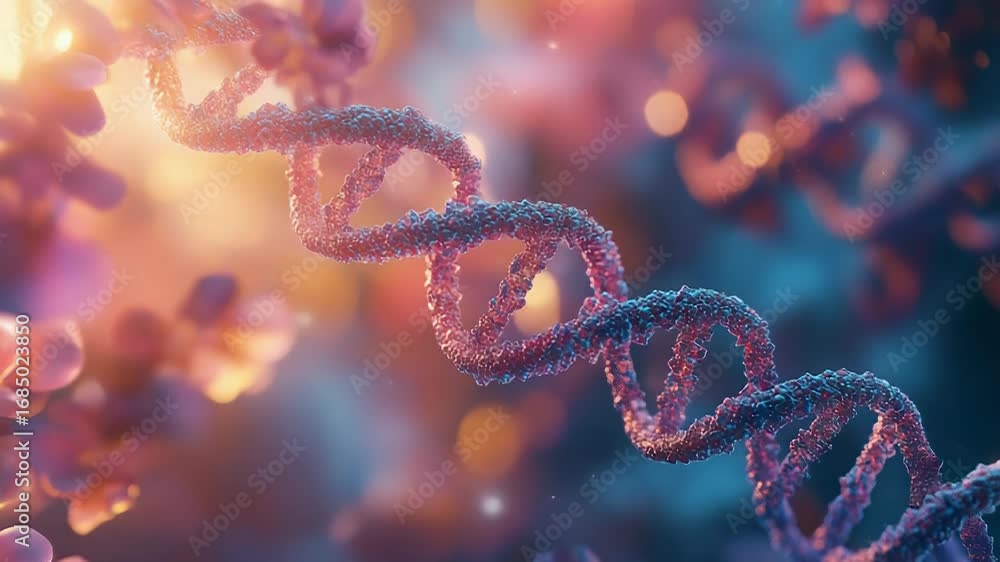 Poster dna double helix rotating showing genetic code in microscopic detail