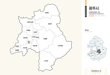 Fototapeta premium 경기도 광주시 행정동 윤곽선 지도
