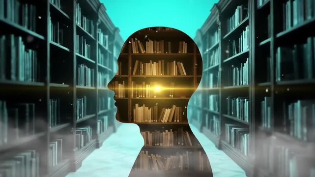 Silhouette Library Bookshelf Knowledge Learning Education Wisdom Book Imagination Creativity Glowing Light Concept Mind Information Study Research Inspiration Literature Thinking Mental Enlightenment