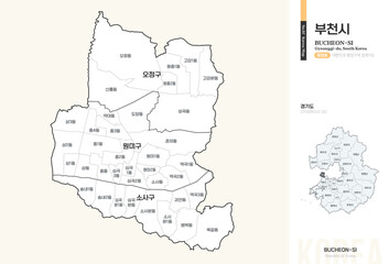 Obraz premium 경기도 부천시 행정동 윤곽선 지도