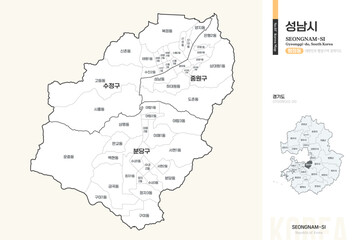 Obraz premium 경기도 성남시 행정동 윤곽선 지도