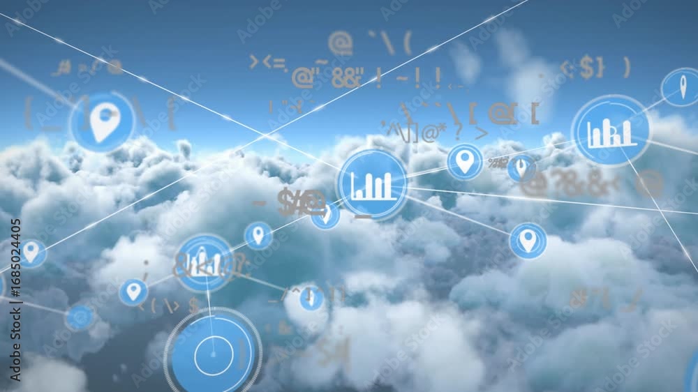 Aufkleber animation of data processing over clouds