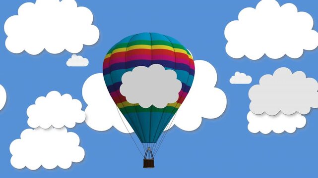 Animation of ballon and clouds icons on blue background