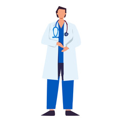 Healthcare Professional In White Lab Coat With Stethoscope On A Plain Background