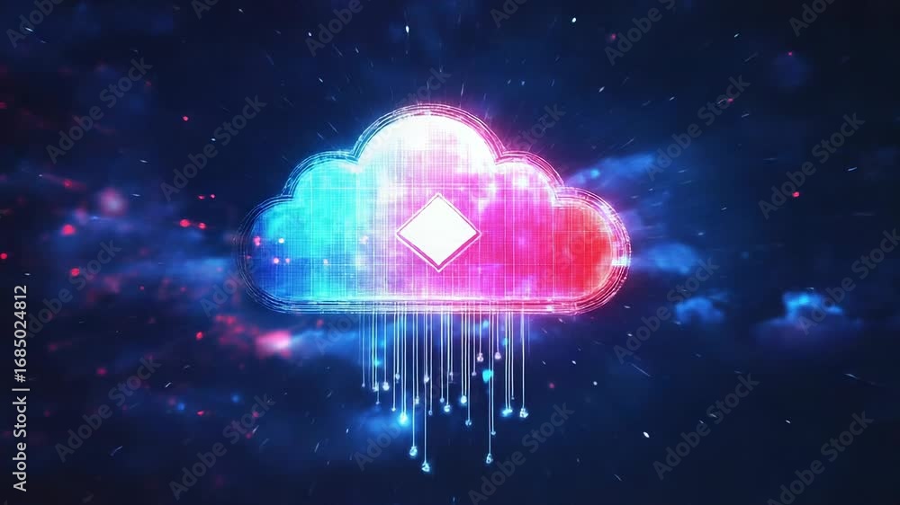 Poster cloud computing security concept with padlock protecting data transmission