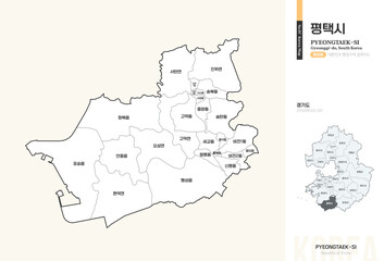 Obraz premium 경기도 평택시 행정동 윤곽선 지도