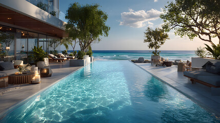 Fototapeta premium Elevated Rectangular Pool with Clear Blue Water and cean View
