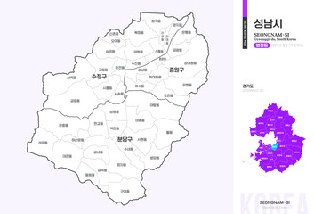 Fototapeta premium 경기도 성남시 법정동 윤곽선 지도
