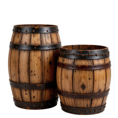 Obraz premium Rustic Wooden Barrels with Metal Bands for Beverage Storage