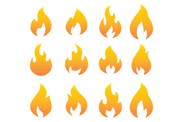 Flame vector fire icon flame logo template and silhouette shape isolated on white background