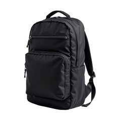 Fototapeta premium Sleek Black Backpack with Multiple Pockets for Everyday Use