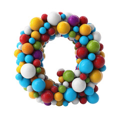 Colorful 3D Letter Q Formed by Balls on Transparent Background