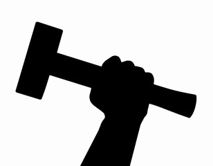 Silhouette of a hand firmly holding a hammer, symbolizing construction, labor, repair, or strength.Vector illustration.