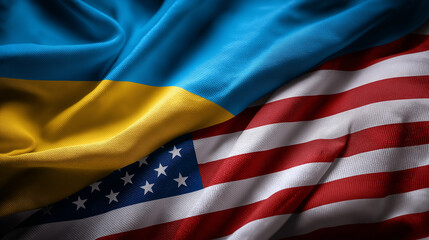 Ukraine and usa flags together showing support and alliance of two nations