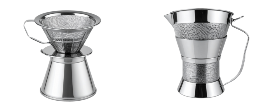 Stainless Steel Coffee Dripper with Fine Mesh Filter, isolated on transparent background PNG