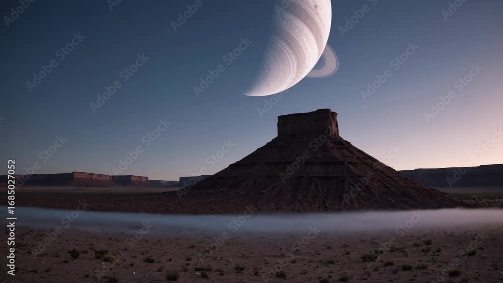 Aufkleber a majestic scene of a desert mesa at dawn with a stunning planet in the sky, creating a surreal and 