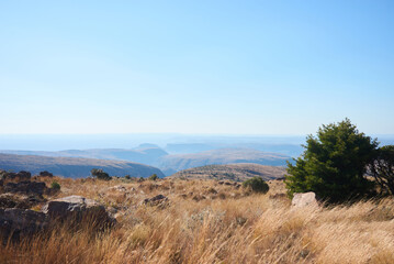 Marakele National Park safari game drive in Limpopo province, South Africa, with amazing scenic views of mountains, savanna, and wildlife habitat. The landscape combines rugged peaks, open grasslands,