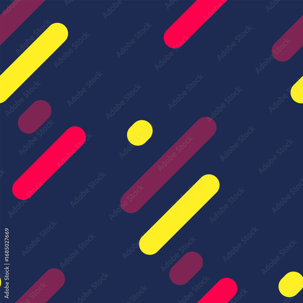 Poster vibrant diagonal lines and dots in yellow, red, and purple create a dynamic, modern abstract pattern
